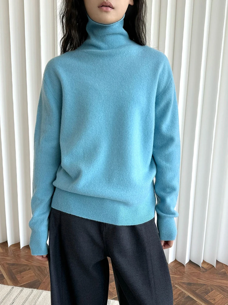 [EAM] Желтый вязаный свитер из 100% шерсти водолазка с длинным рукавом женские