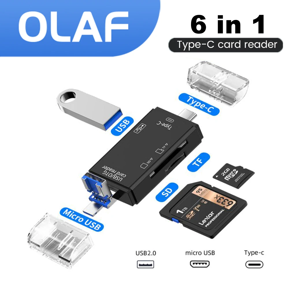 Olaf Type C/USB/Micro USB/TF/SD Memory Card Reader USB 2.0 OTG Cardreader Mobile Phone Accessories Flash Drive Type C Adapter