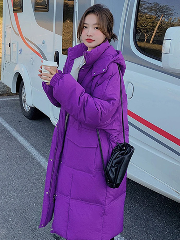 2022 Korean Winter Women Jacket Long Parkas Jackets Hooded Thick Warm Windproof Parkas Coat Fashion Female Outwear Long Parka