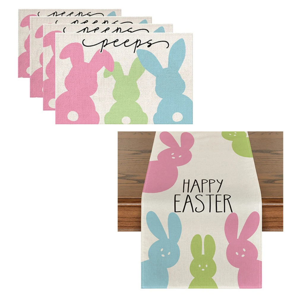 

Kitchen Placemat Placemats Easter Bunny Table Runner For Home Decor Gifts Table Mats Easter Party Table Decoration Bowl Cup Mat