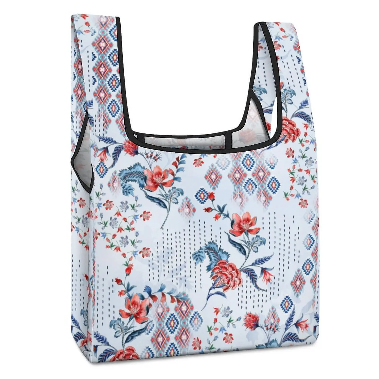 2pcs Foldable Tote Bag Large Shopping Bag Floral Pouch Handbags Ethnic Exoticism Tote Casual Woman Grocery Bag Custom Pattern