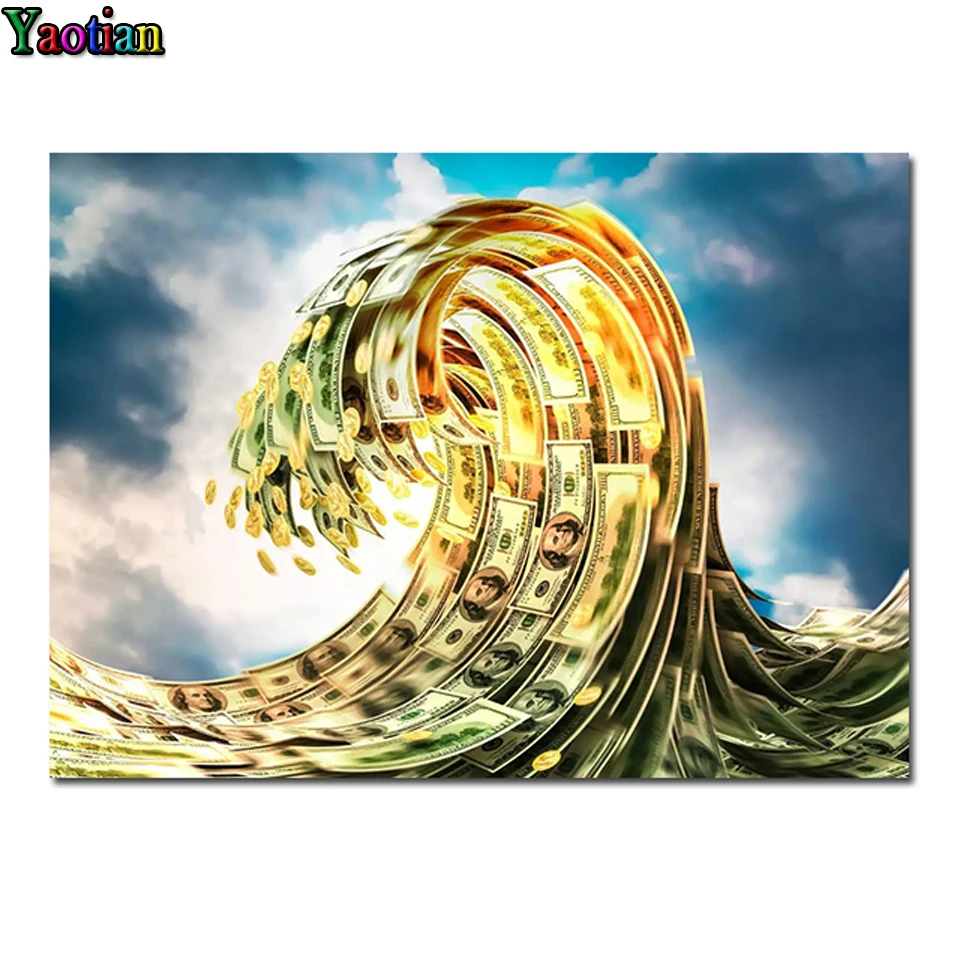 

Набор для алмазной живописи 5D «сделай сам», картина с квадратными и круглыми стразами в современном стиле, мореходный спрей, Золотая мозаик...