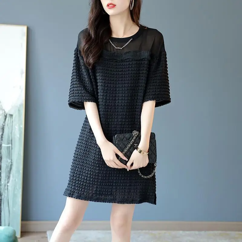 

Элегантное женское однотонное платье, новинка весны-лета 2023, корейская мода, повседневные свободные мини-платья-трапеции с коротким рукаво...