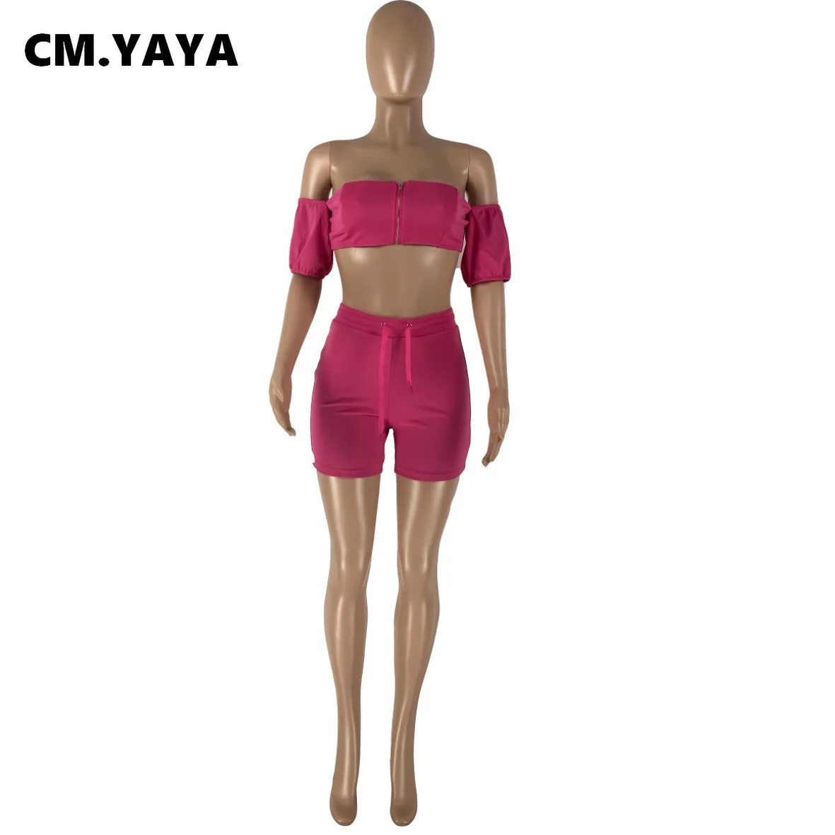 Женский спортивный костюм CM.YAYA Active комплект из двух предметов короткий топ на