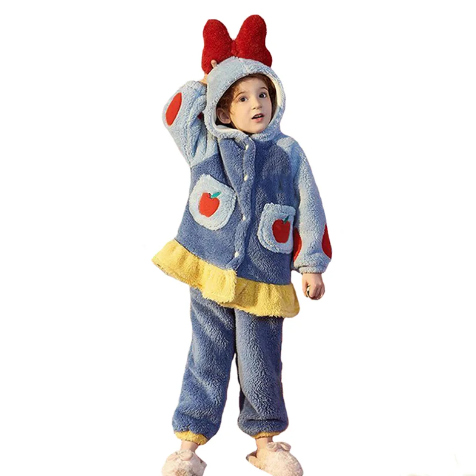 Sleepwear Thicken Children Nightgown Hooded Design Comfortable Soft Keep Warm Suit Side Pocket Store Item
