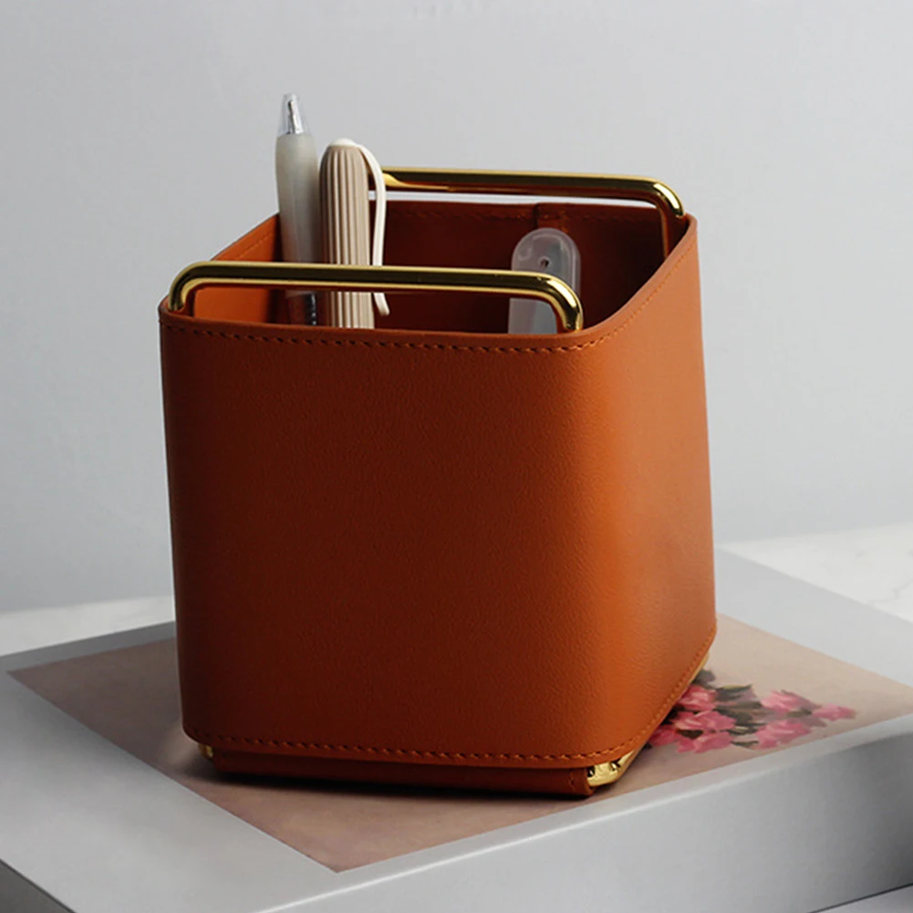 

For Students Nordic Square Storage Leather Pen Holder Easy Clean Gift Home Office Desk Organiser Portable Makeup Multifunctional