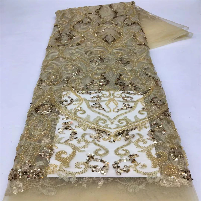 

NIAI Latest Beads African Lace 2022 High Quality Sequins Nigerian French Tulle Lace Fabric Embroidery for Women Dress XY3187B-2