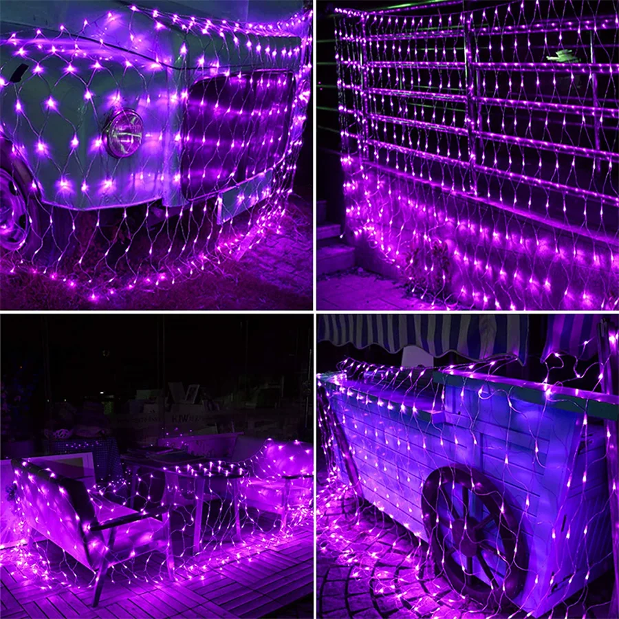 3X2/6X4M Halloween LED Net Lights Pink Purple Christmas Net Lights Outdoor Hanging Net Mesh String Light for Bushes Decor images - 6