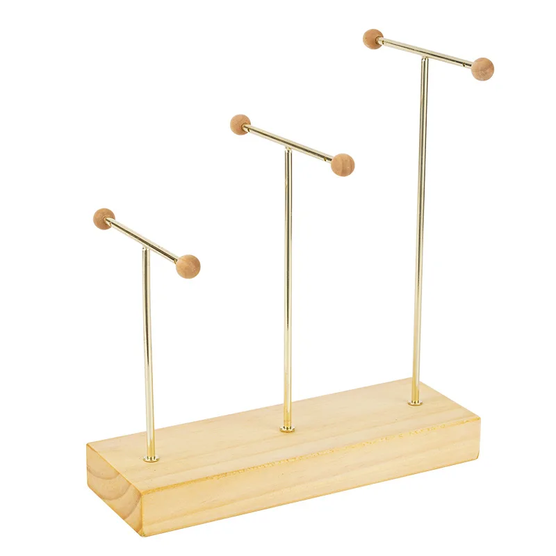 

3-уровневый металлический держатель для сережек и настольная подставка для сережек и браслетов с деревянной основой