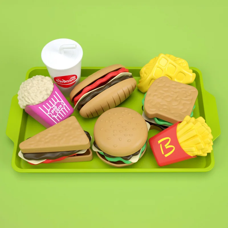 

9Pcs Children Mini Play Food Toys Toddlers Hamburger Fries Pretend Play Kitchen Set Educational Toy Removable Fast Food Playset