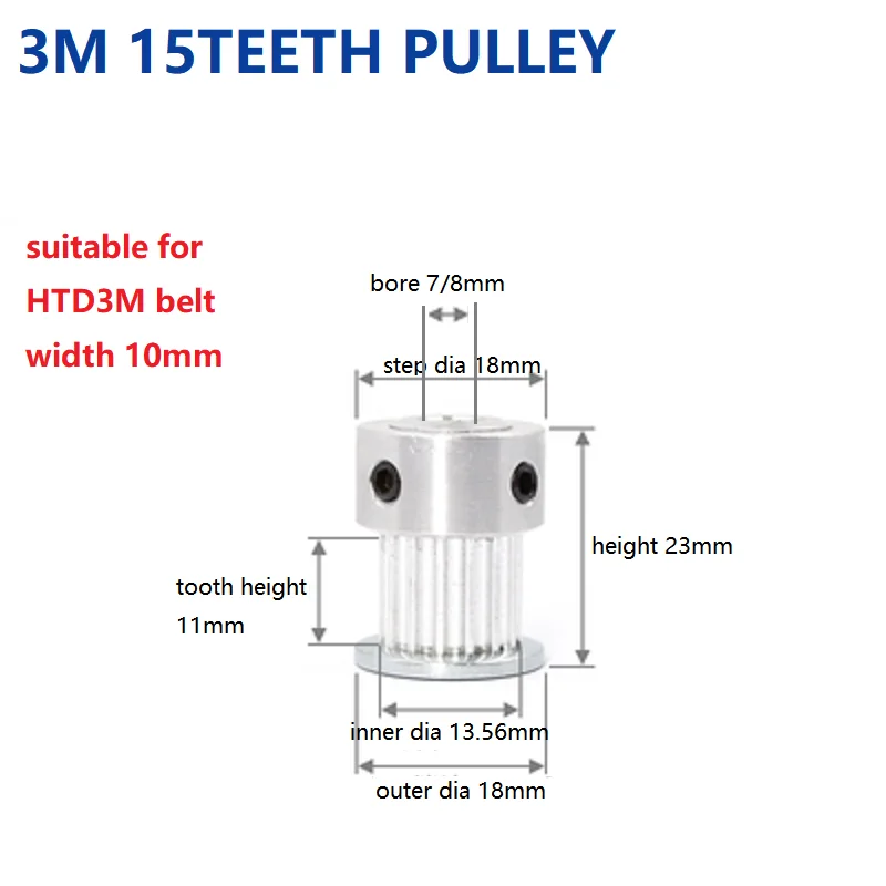 

3M 15Teeth Pulley Synchronous Wheel HTD3M Timing Belt Width 10mm Bore Hole 7/8mm Belt Pulley Spare Parts For CNC Machine