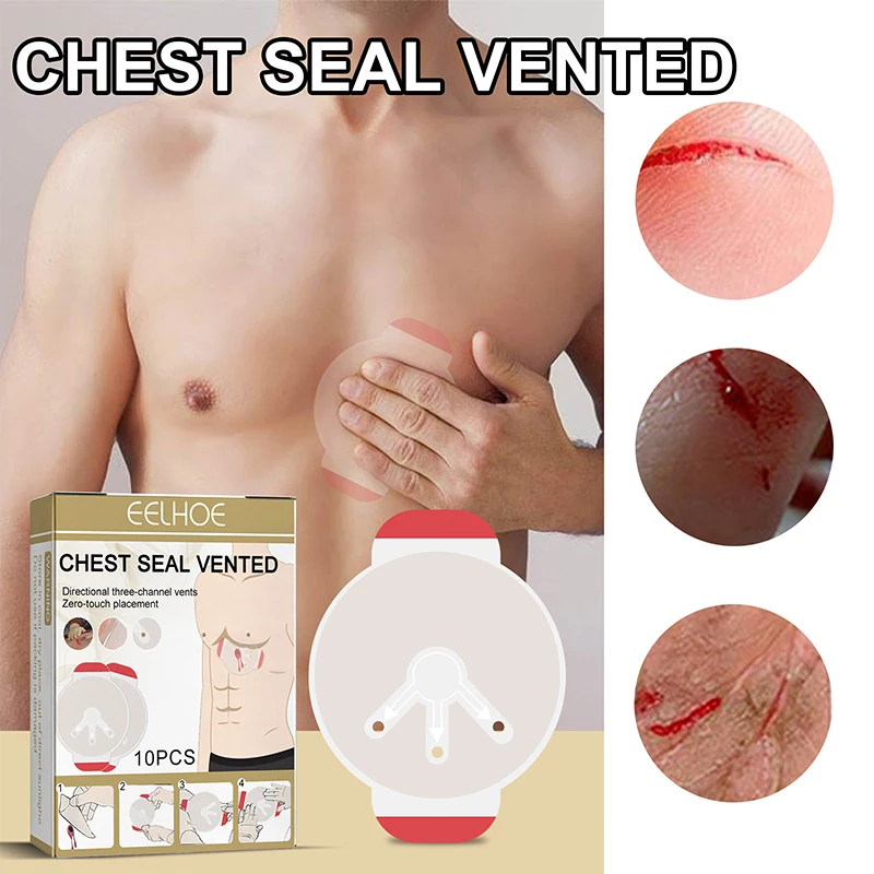 

10pcs Safety Survival Emergency Trauma Sticker Chest Seal Medical Chest Seal Vented First Aid Patch Outdoor Tool Safety Survival