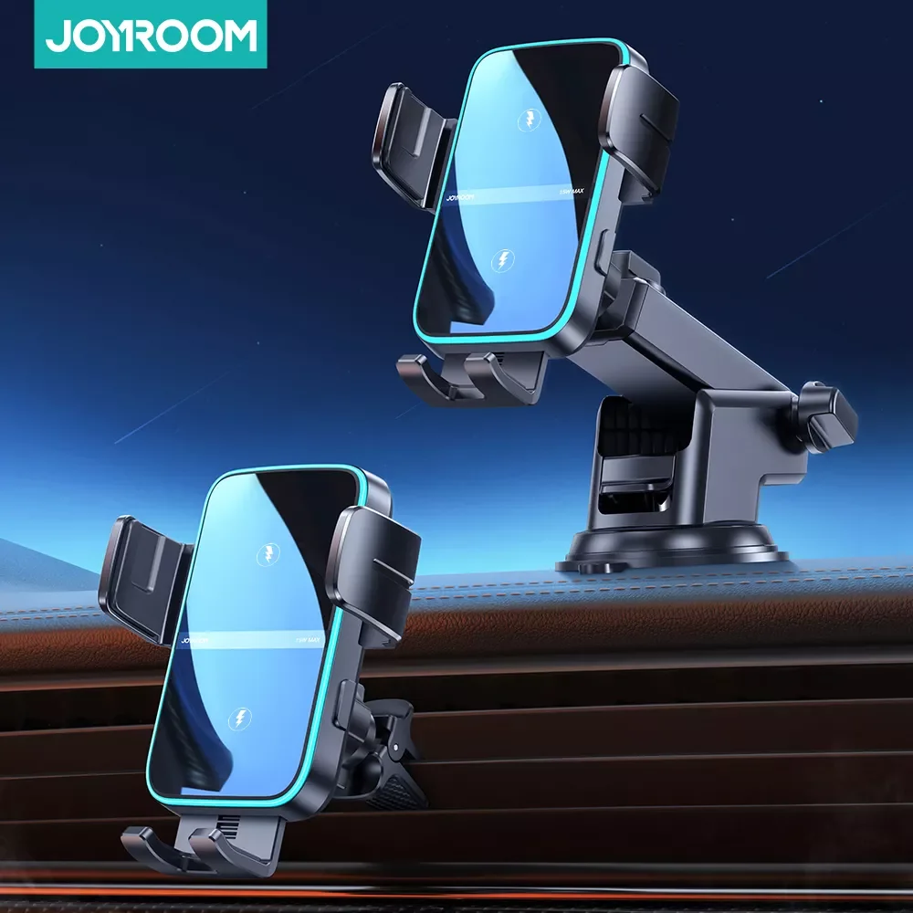 

Joyroom 15W Dual Coil Car Phone Holder Automatic Fast Wireless Charger Phone Holder Car Mount For iPhone Foldable Galaxy