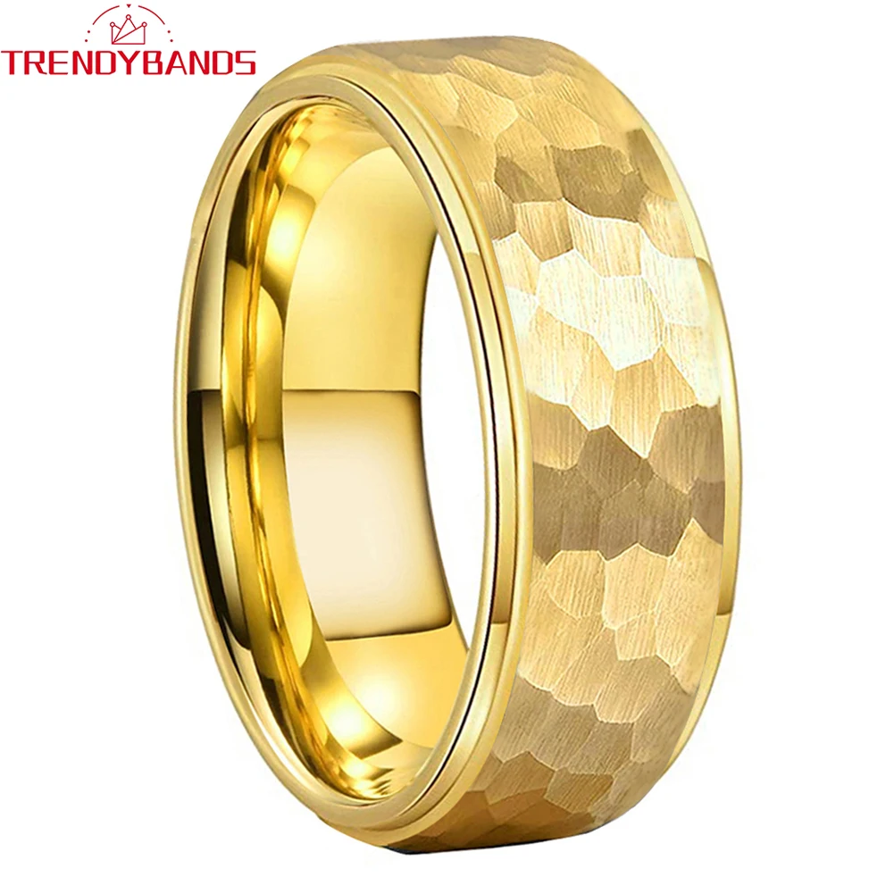 

Gold 6mm 8mm Hammered Tungsten Carbide Fashion Jewelry Men Women Wedding Band with I Love You Engraved Brushed Finish