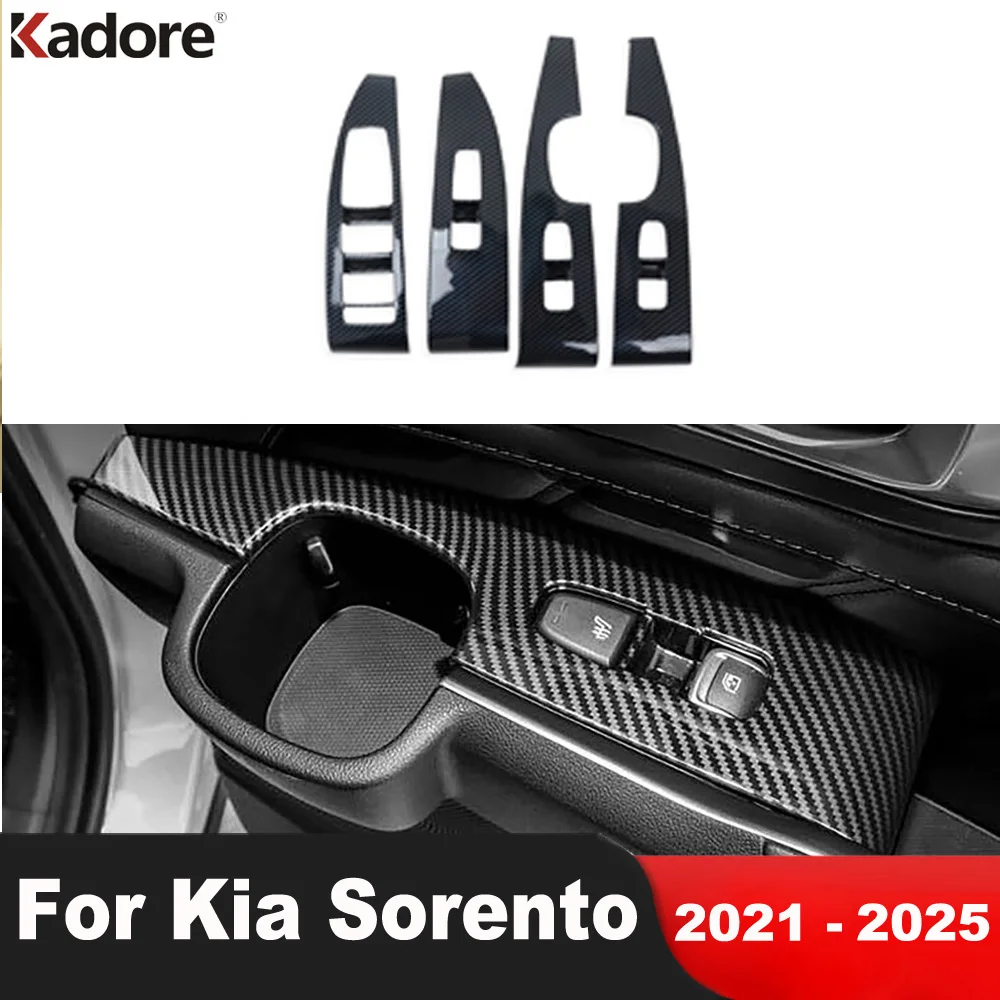 

Для Kia Sorento 2021-2023 2024 2025 углеродное волокно, внутренняя дверь автомобиля, переключатель подъема окна, кнопка, панель, отделка, аксессуары для интерьера