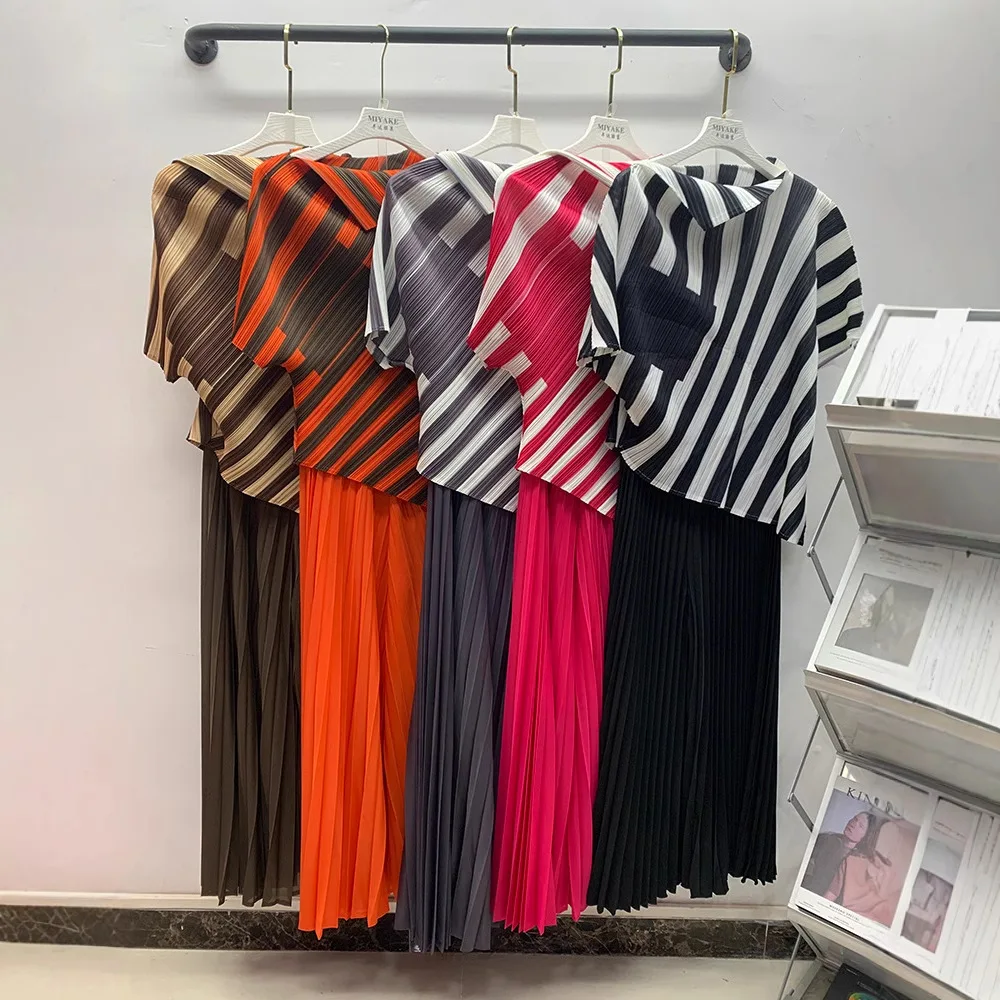 Полосатый плиссированный комплект из 2 предметов женский топ контрастного цвета