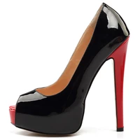 spring and autumn women black patent leather fish mouth red slender single shoes manufacturers direct supply