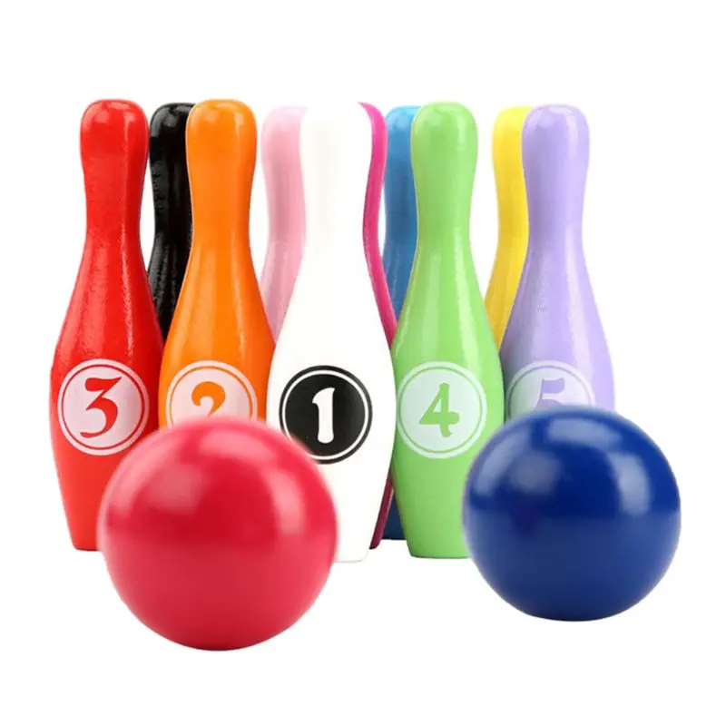

12x/Set 10-Pin 2 Ball Bowling Game Wooden Color Lawn Bowling Set Educational Toy