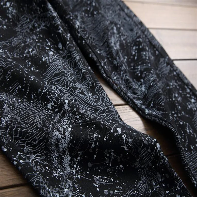 New america digital black jeans men printed pants slim fit pants men fashion elastic force Small feet trousers leisure fashions