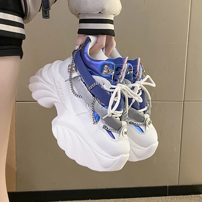 Милые женские кроссовки Kawaii повседневная обувь на танкетке шнуровке лоферы