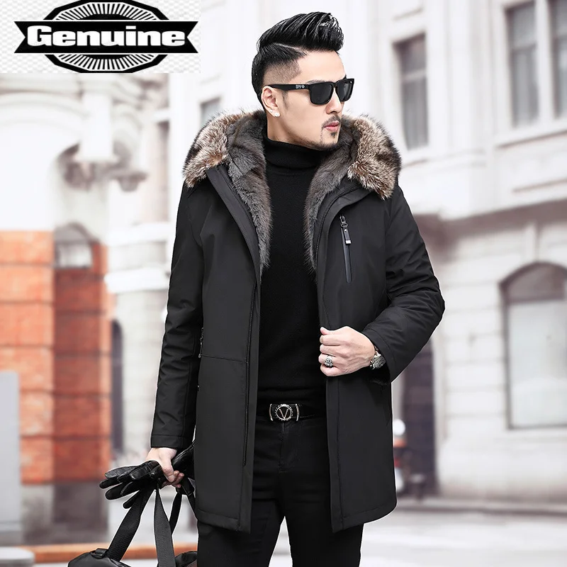 

Coat Winter Natural Mink Fur Warm Hooded Real Fox Fur Collar Jacket Long Thick Clothing Men's Overcoat Veste Homme WPY