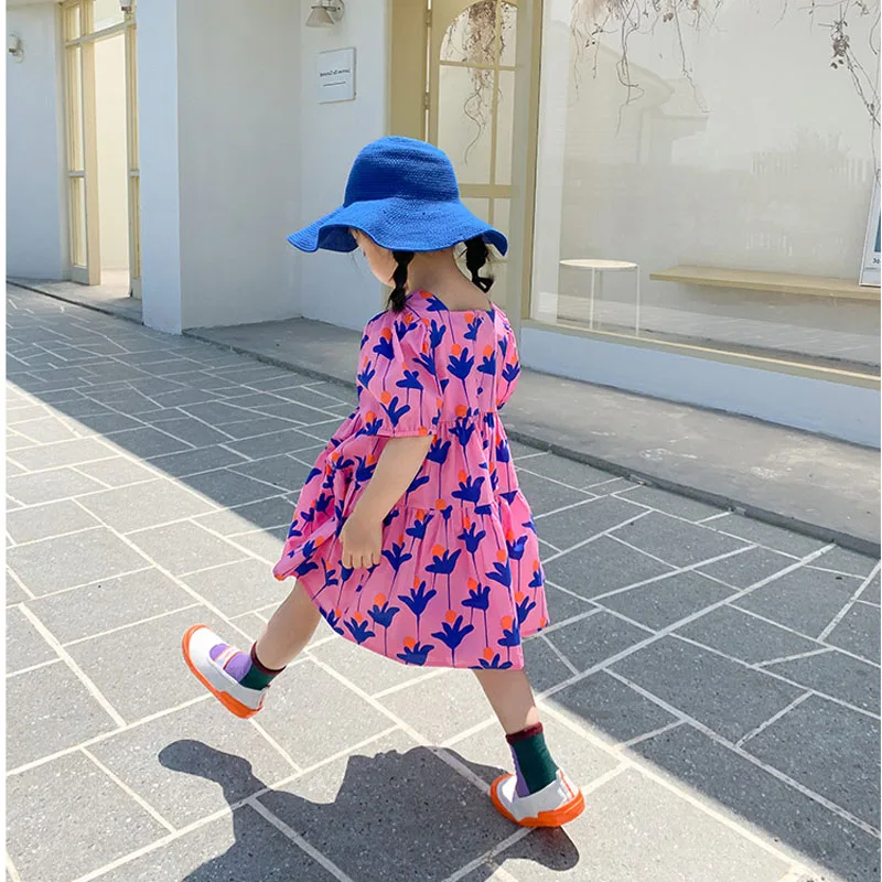 Summer Girls Dress Fashion Bright Bright Color Flower Dresses Big Large Loose Cute for Girls Dresss Baby Kids Children'S Clothes