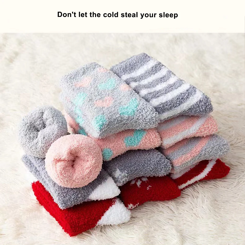 

Polyester Soft And Comfortable Coral Velvet Socks With Stripes For Everyday Wear Elastic Insulation Firm Home And Neat