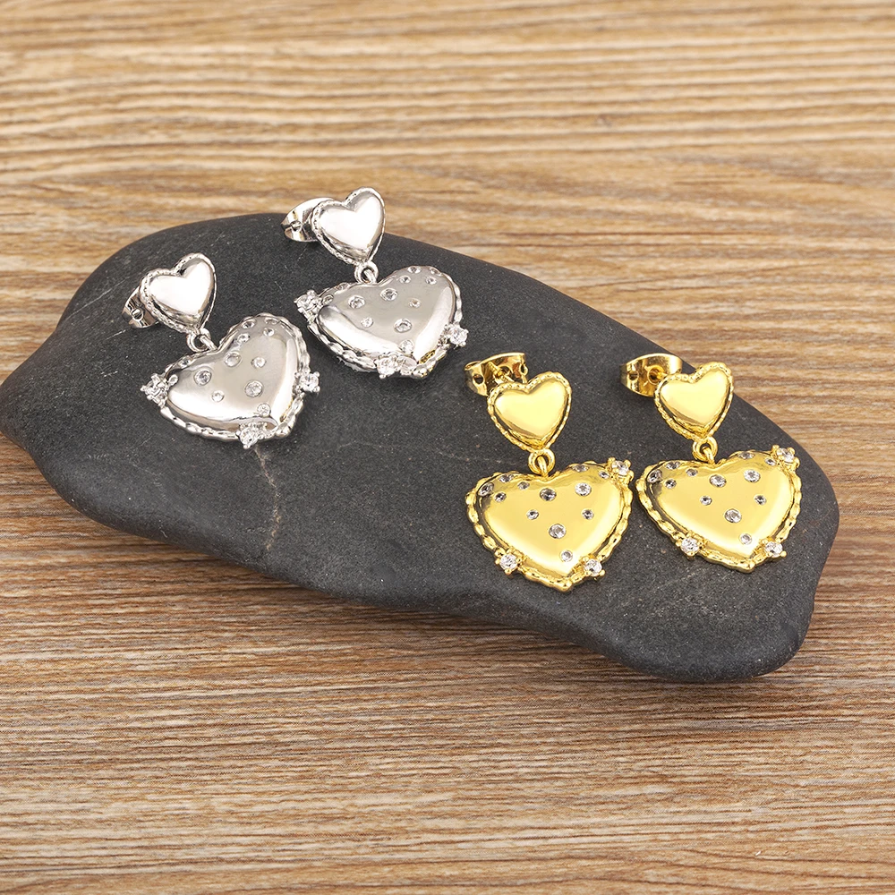 

Nidin New Fashion Heart Dangle Earrings for Women Elegant Shiny Rhinestone Crystal Bride Wedding Ear Jewelry Accessories Gift