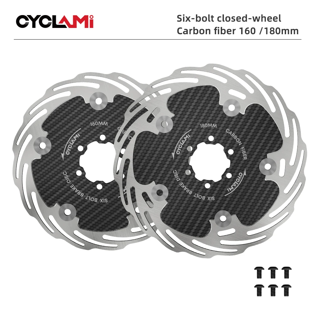 Фото Ультралегкий карбоновый дисковый тормозной ротор CYCLAMI с шестью болтами, 160/180 мм, плавающий, утолщенный, анодированный, с быстрым охлаждением, для 6-болтовых втулок №1