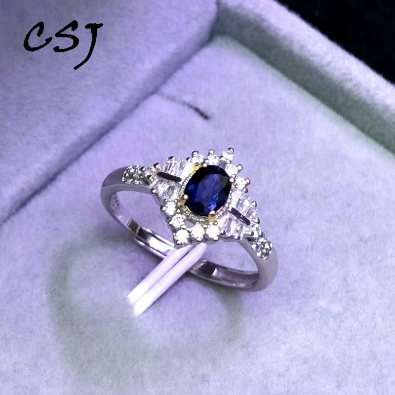 CSJ подлинное кольцо из натурального сапфира Стерлинговое Серебро 925 пробы