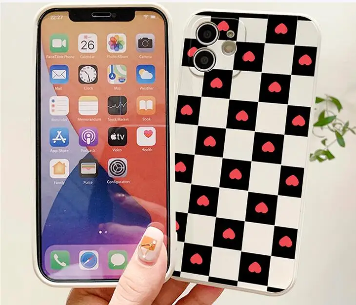 

Black & White Checker Case for iPhone 12 13 Pro Max Back Phone Cover for 12 13 Mini 11 Pro Max X XS XR 8 7 Plus SE 2020 Capa