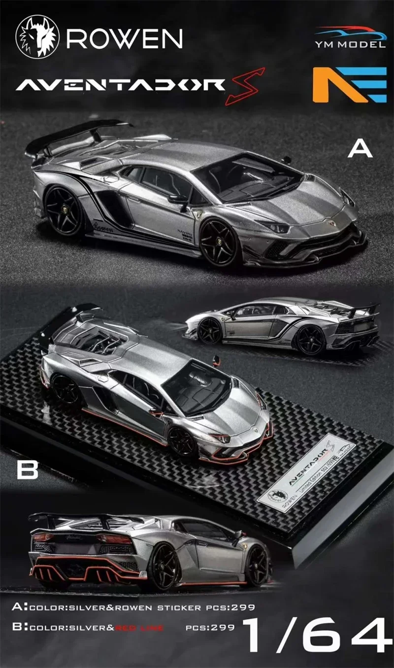 Модель YM 1:64 Aventador S Silver Rowen наклейка/красная линия модель автомобиля из смолы