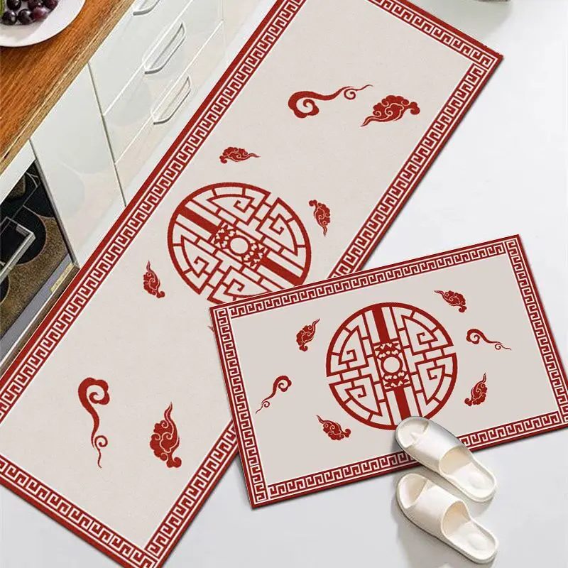 Противоскользящий кухонный напольный коврик синий сетчатый длинная полоса для