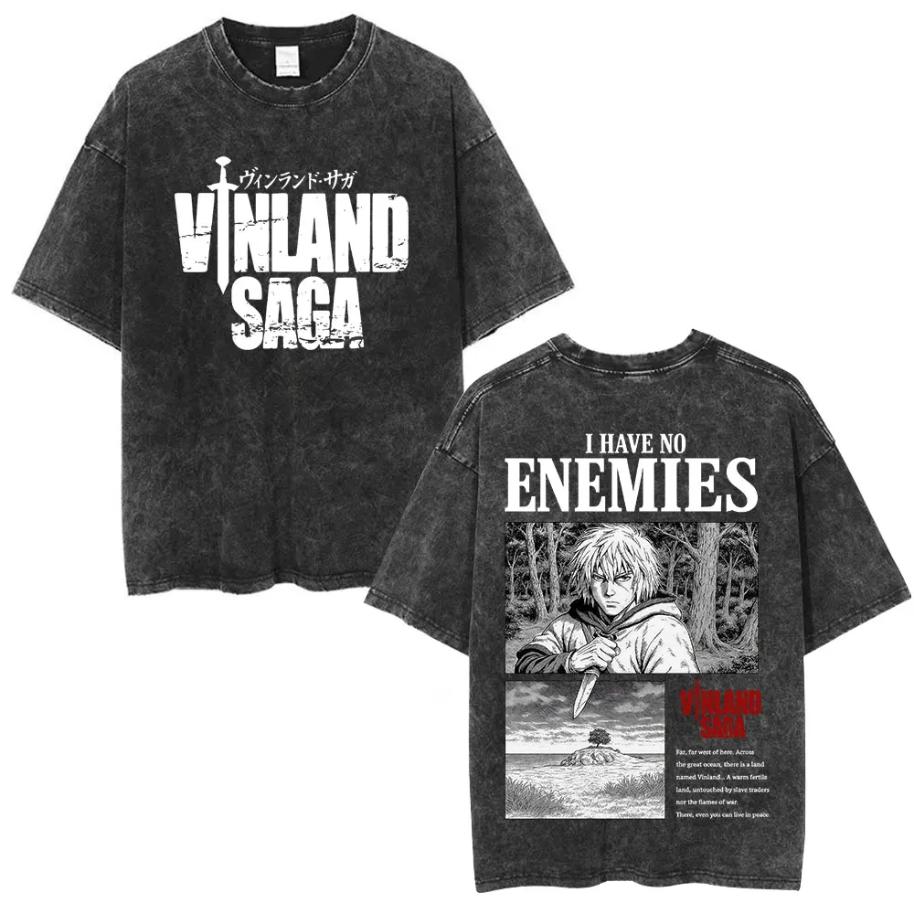 Фото Винтажная потертая футболка в стиле аниме Vinland Saga Thorfinn Karlsefni, мужская и женская одежда, модные уличные повседневные хлопковые футболки большого размера №1