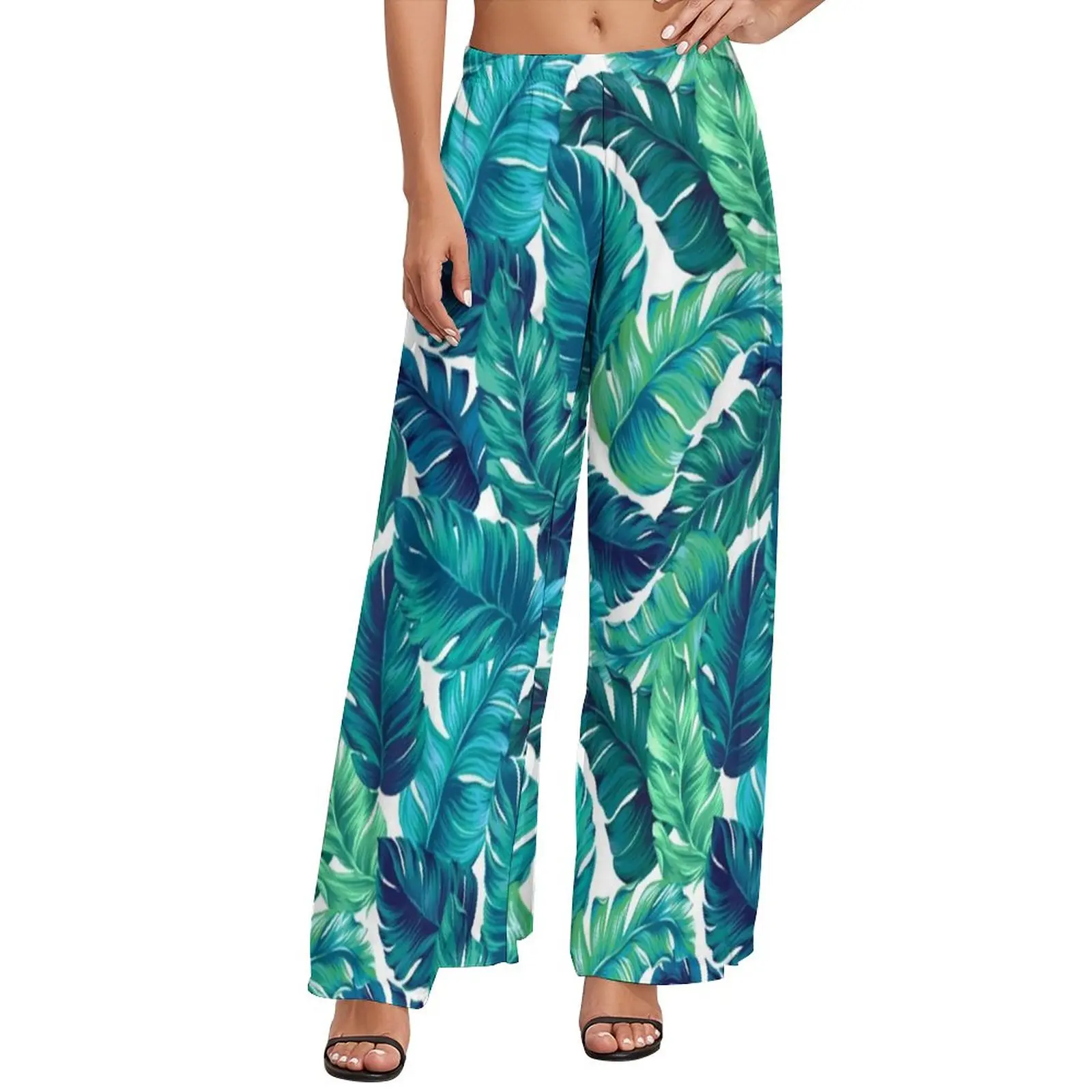

Juicy Banana Leaves Pants Tropical Print Workout Wide Pants Womens Oversized Harajuku Printed Straight Trousers