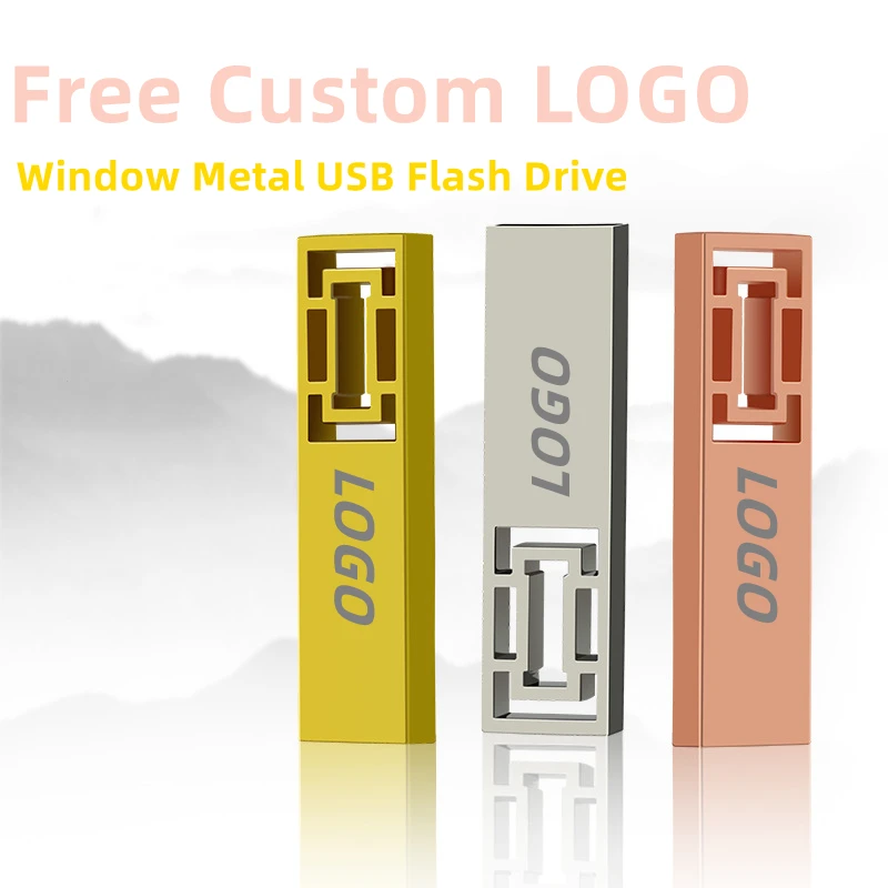 

New Free Custom Studio Name LOGO Color Metal Window Model USB2.0 Flash Drive 2GB 4GB 8GB 16GB 32GB 64GB 128GB Memory Stick