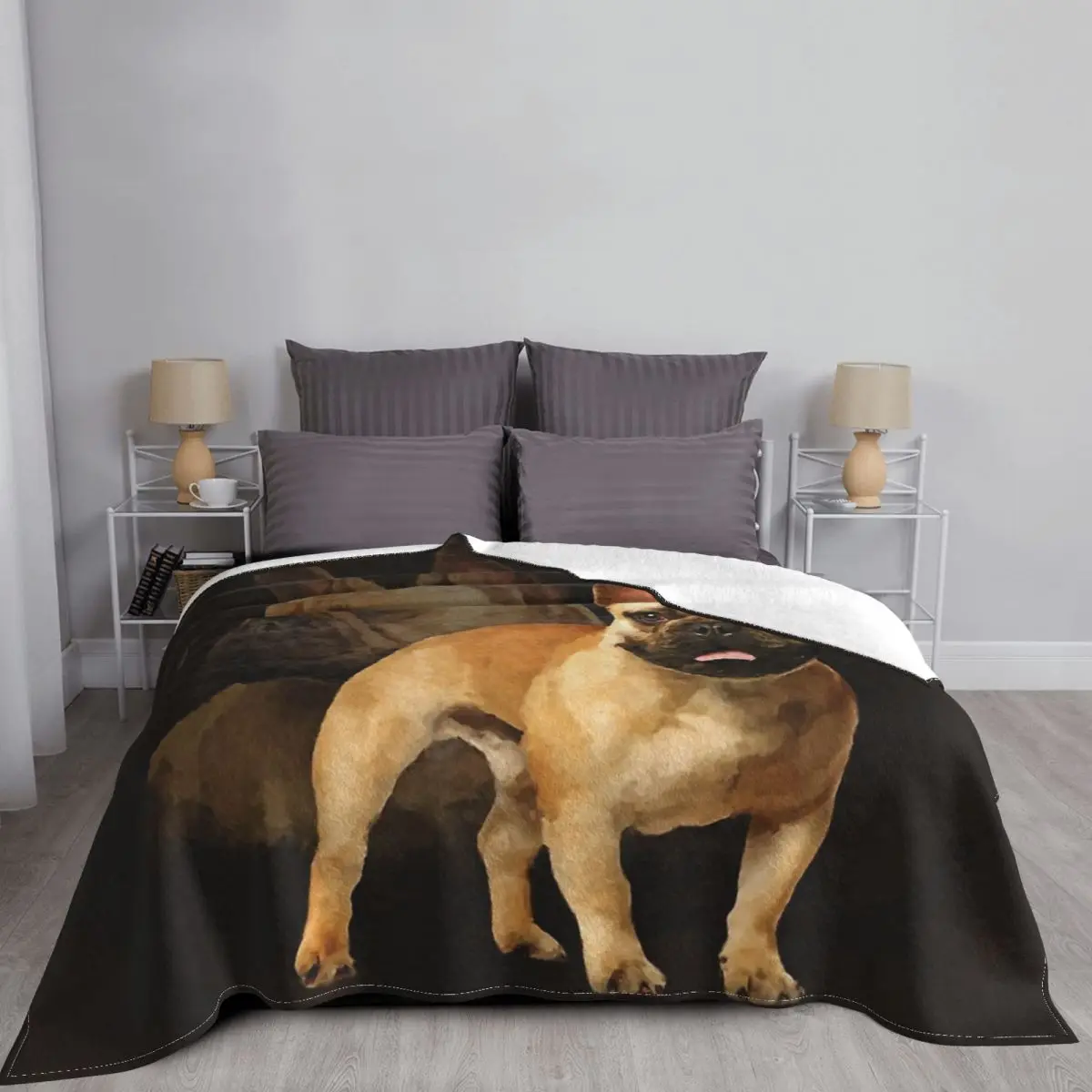 French Bulldog Blanket Flannel Decoration Puppy Art Portable Home Bedspread |
