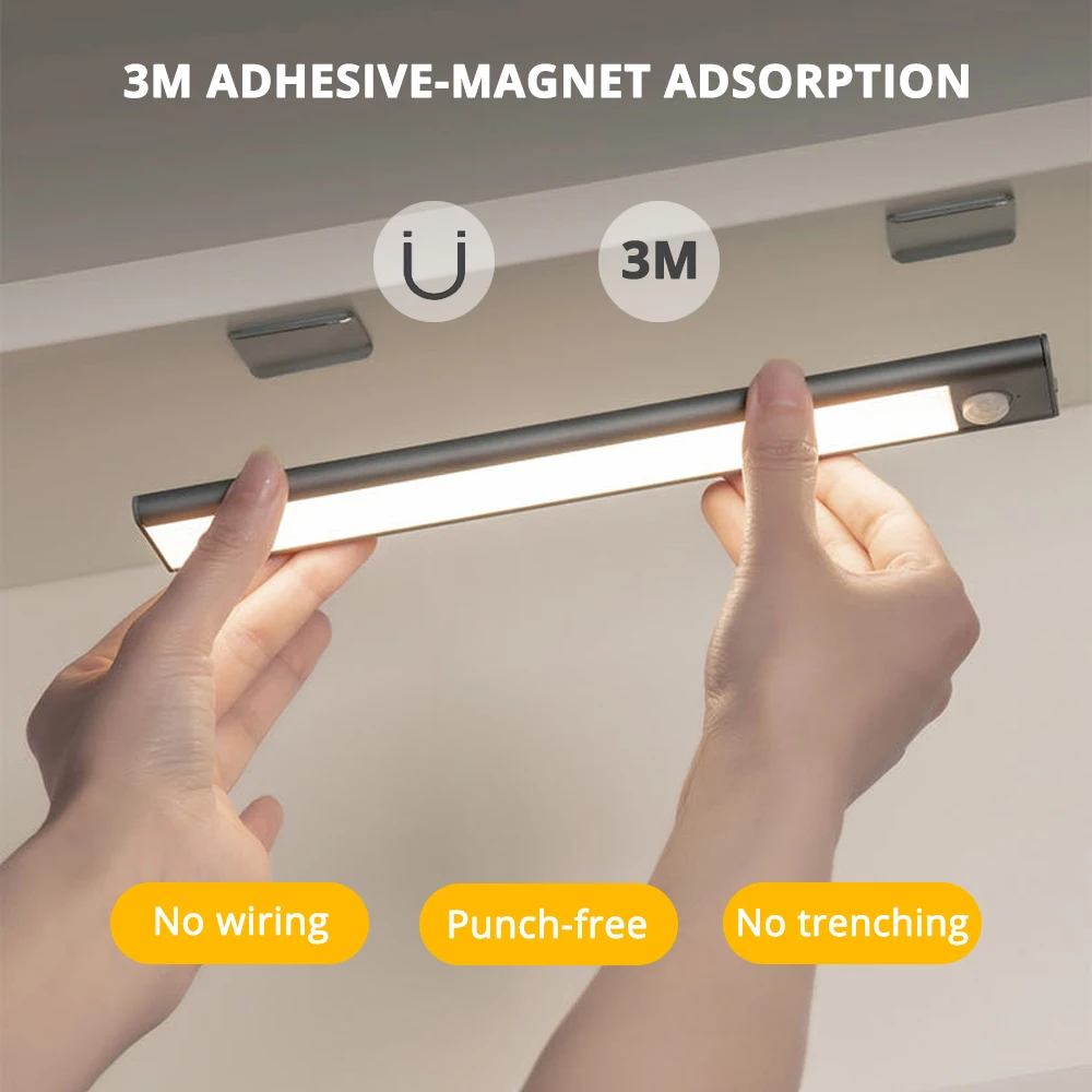 led induction night light motion sensor cabinet light ultra thin usb charging for kitchen reading wardrobe corridor lighting free global shipping