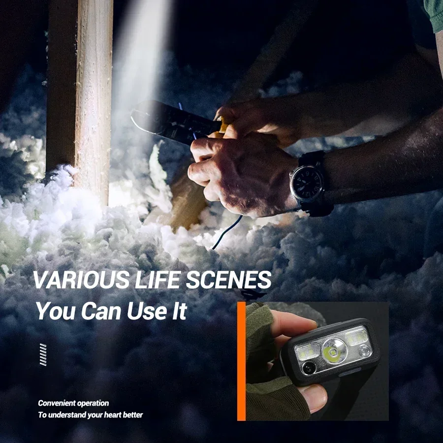 Портативный Мини-налобный Фонарик Перезаряжаемый Через Usb С Датчиком Движения