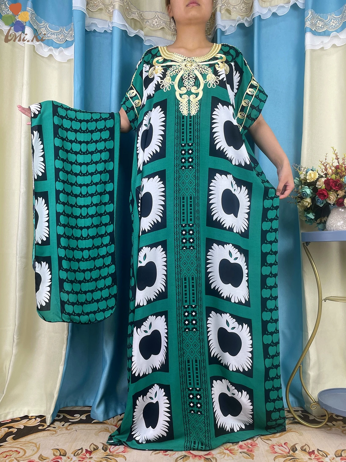 Muslim Clothing 2023 New African Dress Solid Color Printed Cotton Clothing Women Summer Short Sleeved Clothing Islamic Clothing
