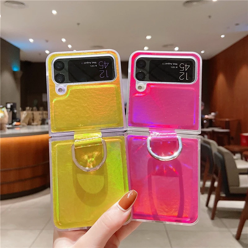 

Laser gradient Ring Case For Samsung Galaxy Z Flip 4 Cover With Ring Holder Soft TPU Cover For Galaxy Z Flip4 5G