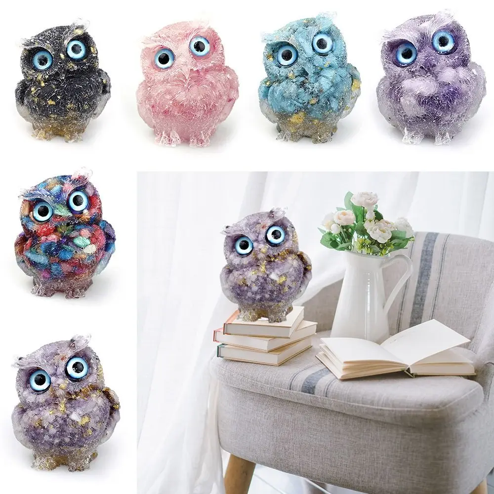 

Новый домашний декор ручной работы, маленькие фигурки совы, животных, ремесла, украшения из смолы «сделай сам», натуральный кристалл, камень...