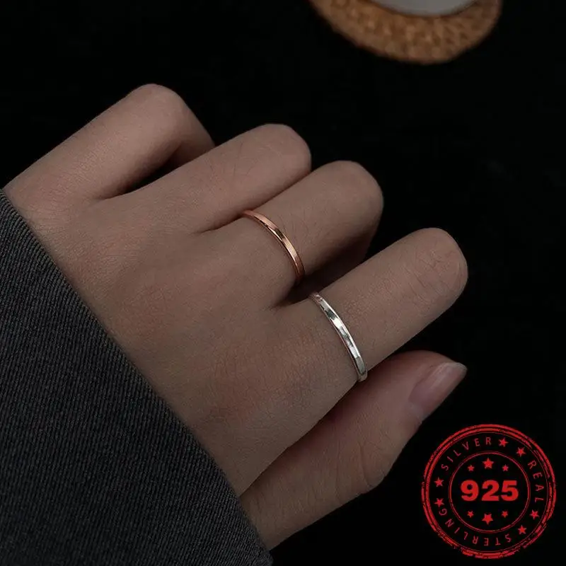 

HOYON Pure silver 925 Ring real rose gold color Glossy Chain Ring for Women Finger Ring Adjustable couple wedding bands jewelry