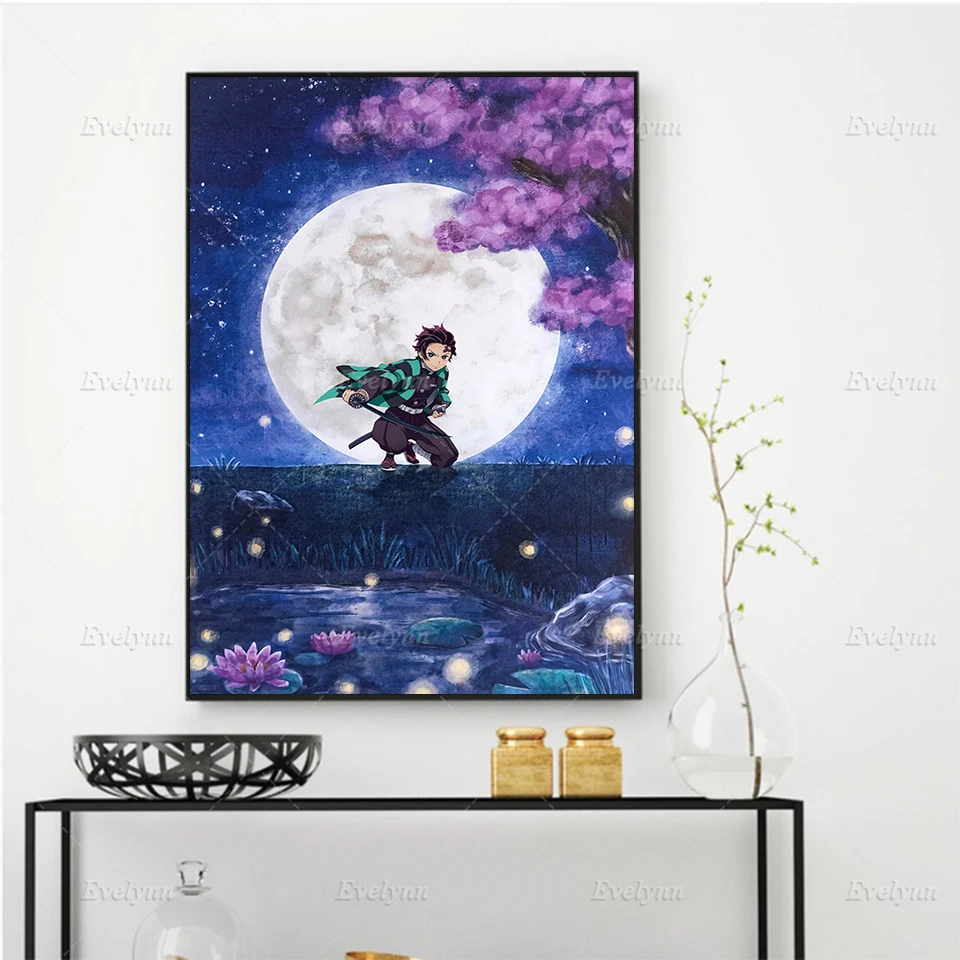 

Japan Night Sakura Anime Tanjiro Demon Slayer poster Nordic Modern Home Decor Prints Pictures Wall Art Canvas Painting Gift