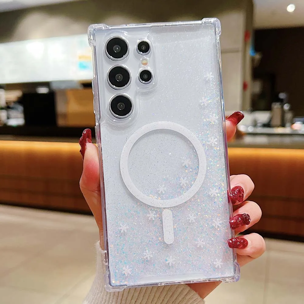 Прозрачный чехол Magsafe для Samsung Galaxy S24 S23 Plus противоударный мягкий магнитный с