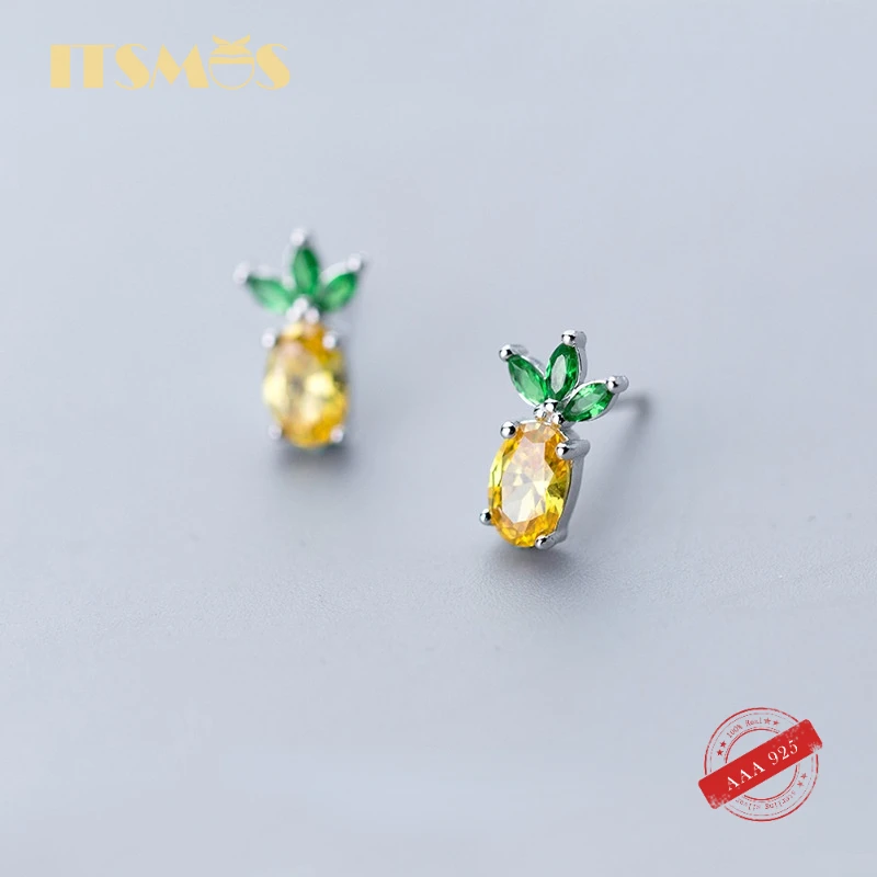 

ITSMOS Citrine Pineapple Stud Earrings S925 Sterling Silver Cristal Stud Earrings Cute Fruit Sweet Earrings for Women Girl