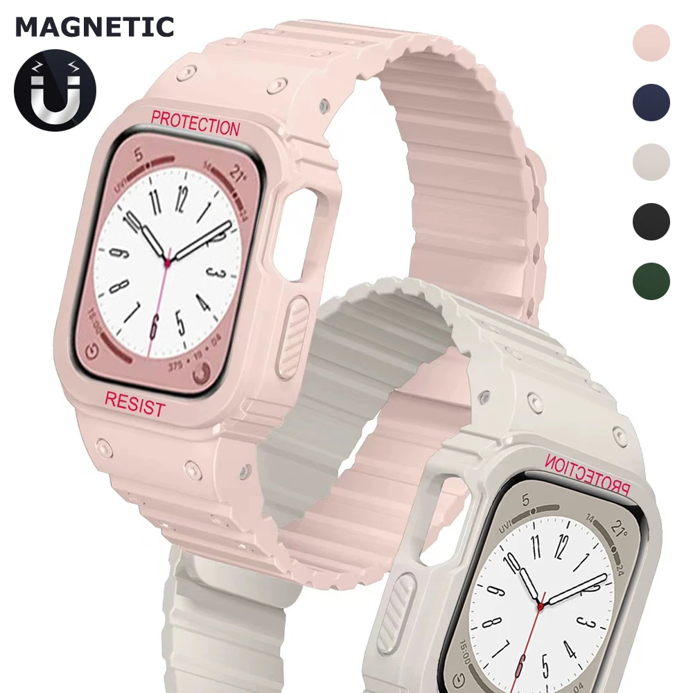 

Ремешок спортивный магнитный для Apple Watch Series 8 7 45 мм Ultra 49 мм Correa 42 44 мм 38 мм 40 мм, силиконовый браслет для IWatch 8 se 6 5 4