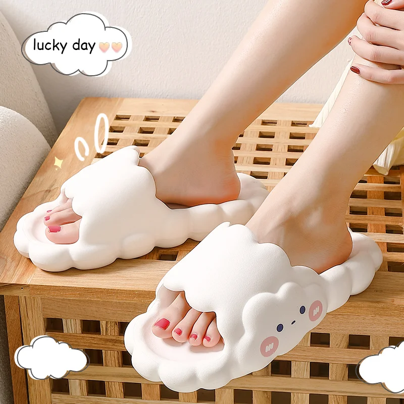 

Summer Women Slipper Cloud Design Lovely Cartoon Sandals Female Couples Outdoor Thick Platform Rebound Sole Beach Home Shoes