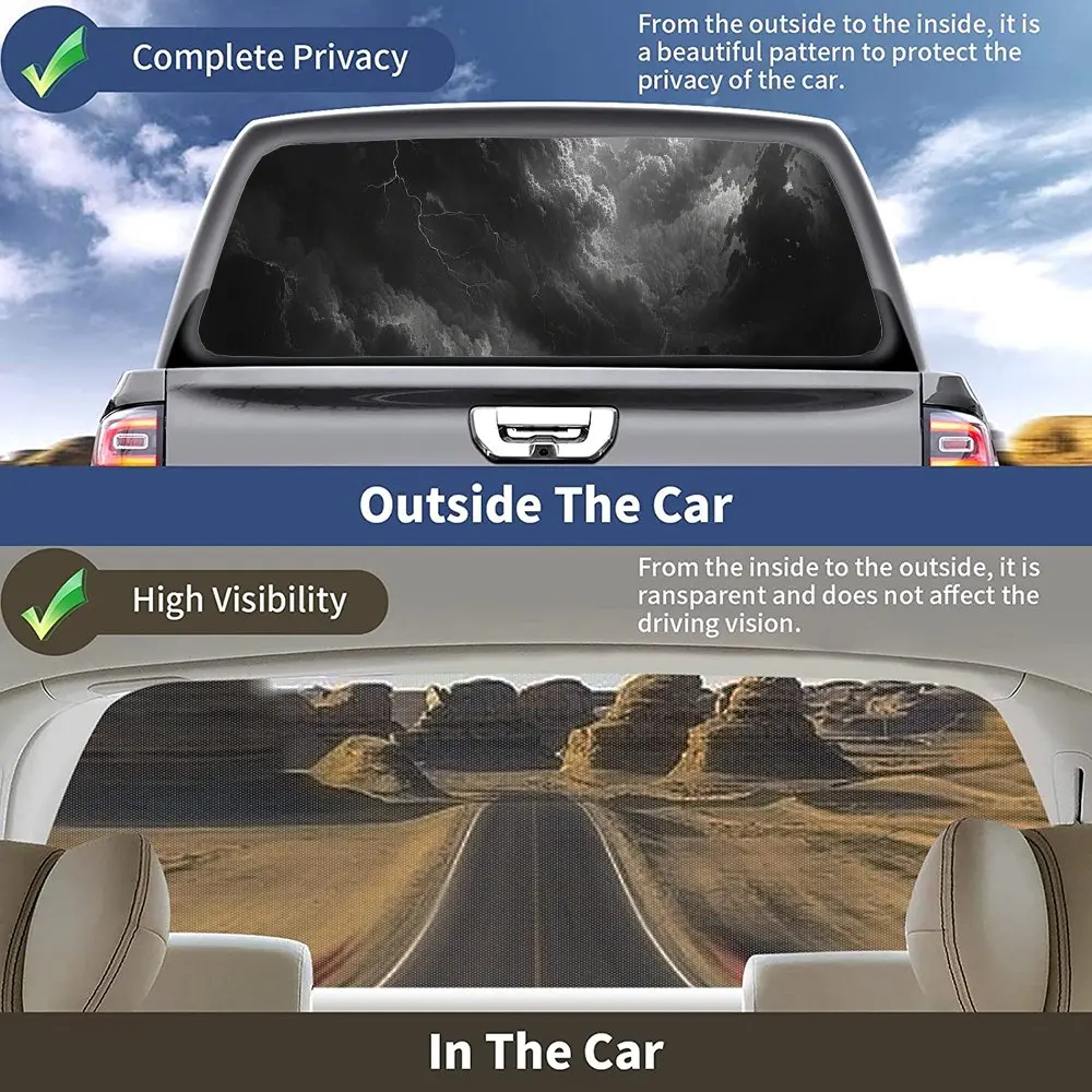 Dark Clouds Lightning Print Car Rear Windshield Sticker Truck Window See Through Perforated Back Vinyl Decal Decoration