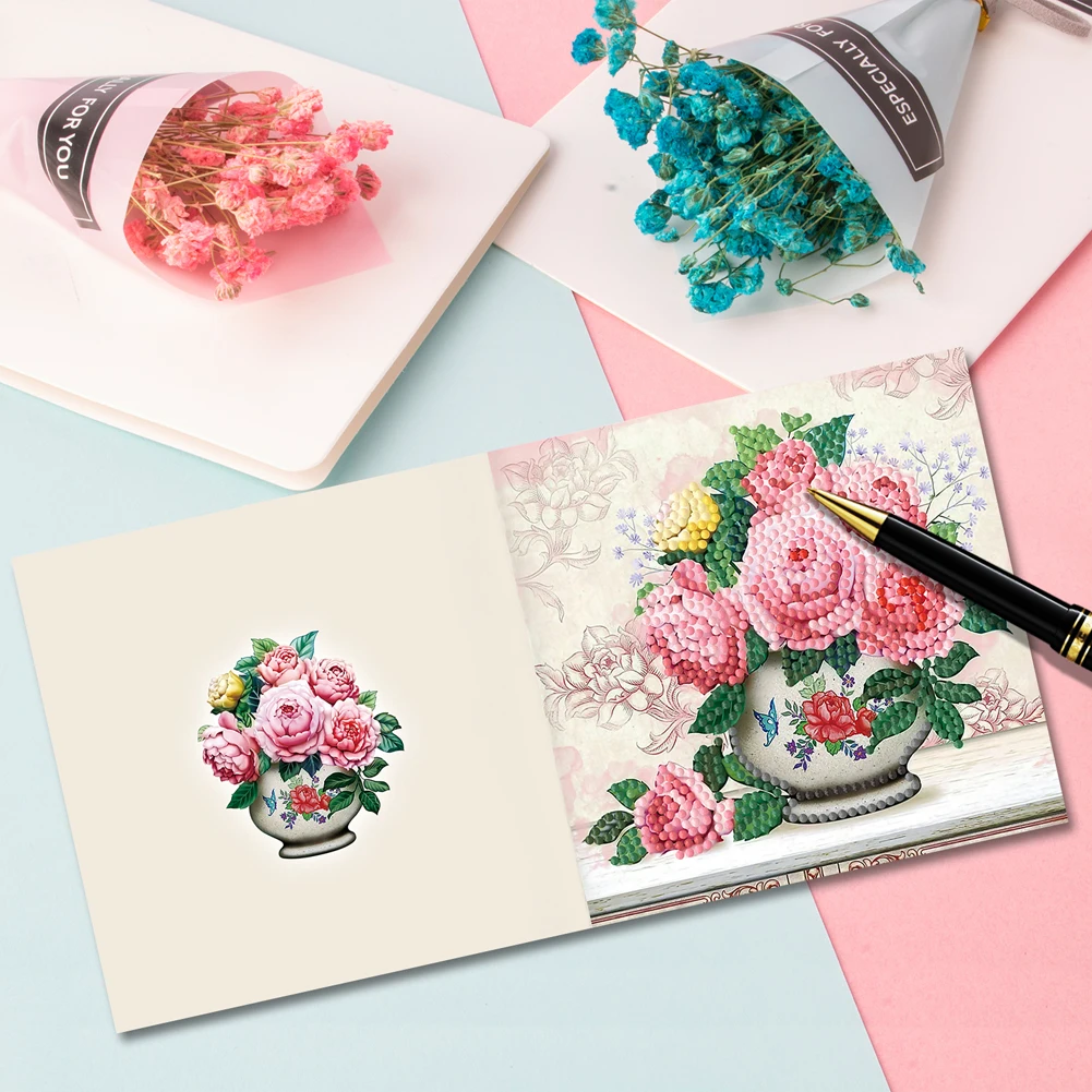 

8pcs DIY Diamond Painting Greeting Cards Mosaic Thanks Birthday Postcards 5D Mosaic Festival Folding Greet Cards Gift